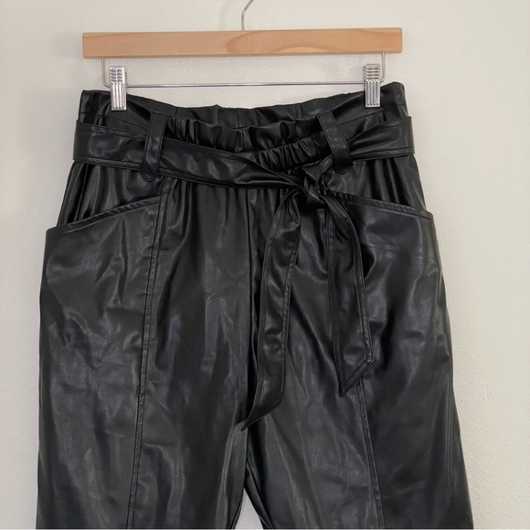 Current Air Faux Leather High Rise Tie Waist Cropped Trouser Pant Black Medium - Picture 7 of 16
